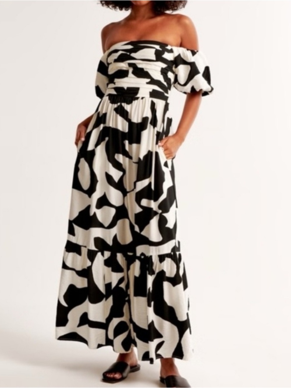 A&F Emerson Midi Dress in Black and White Abstract Size S Tall